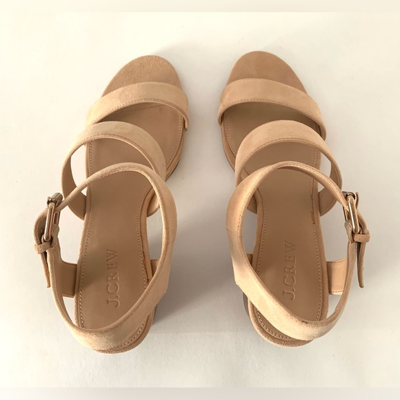 J. Crew triple strap suede block heel in size 8. In a perfect neutral beige. - Picture 4 of 9